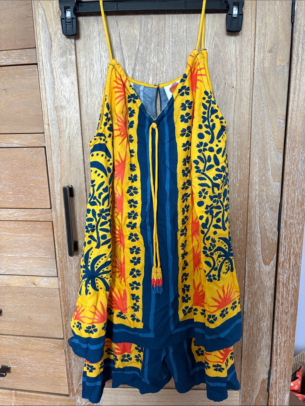 Yellow & Navy Floral Tassel romper